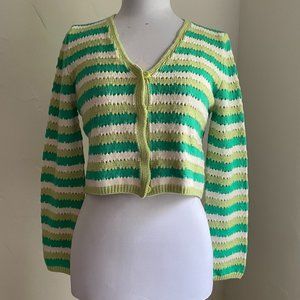 Crochet Cropped Button Up Cardigan | Pink Ripple